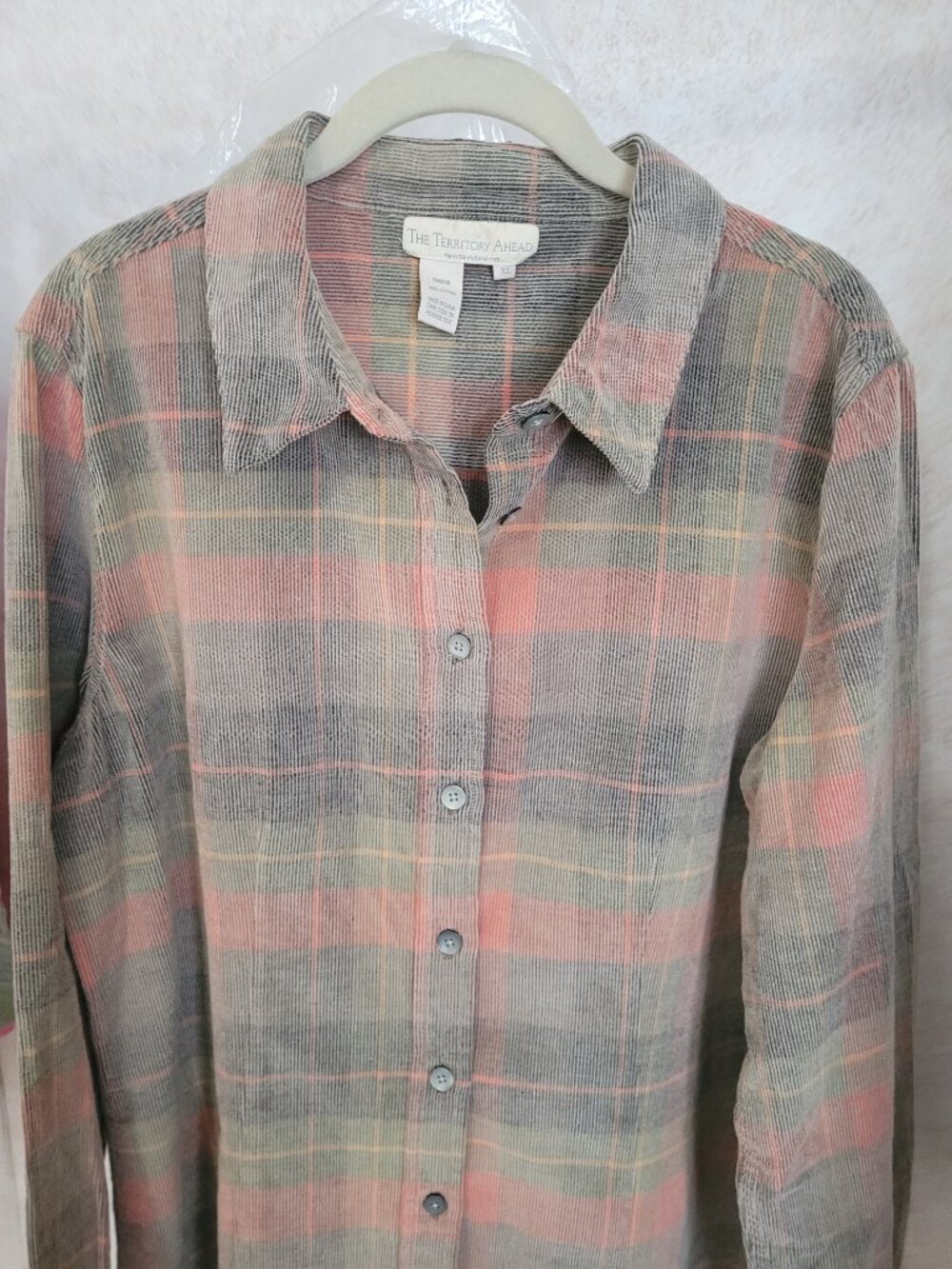 NWT Corduroy Plaid Shirt Territory Ahead Womens Size XL Green Brown Orange